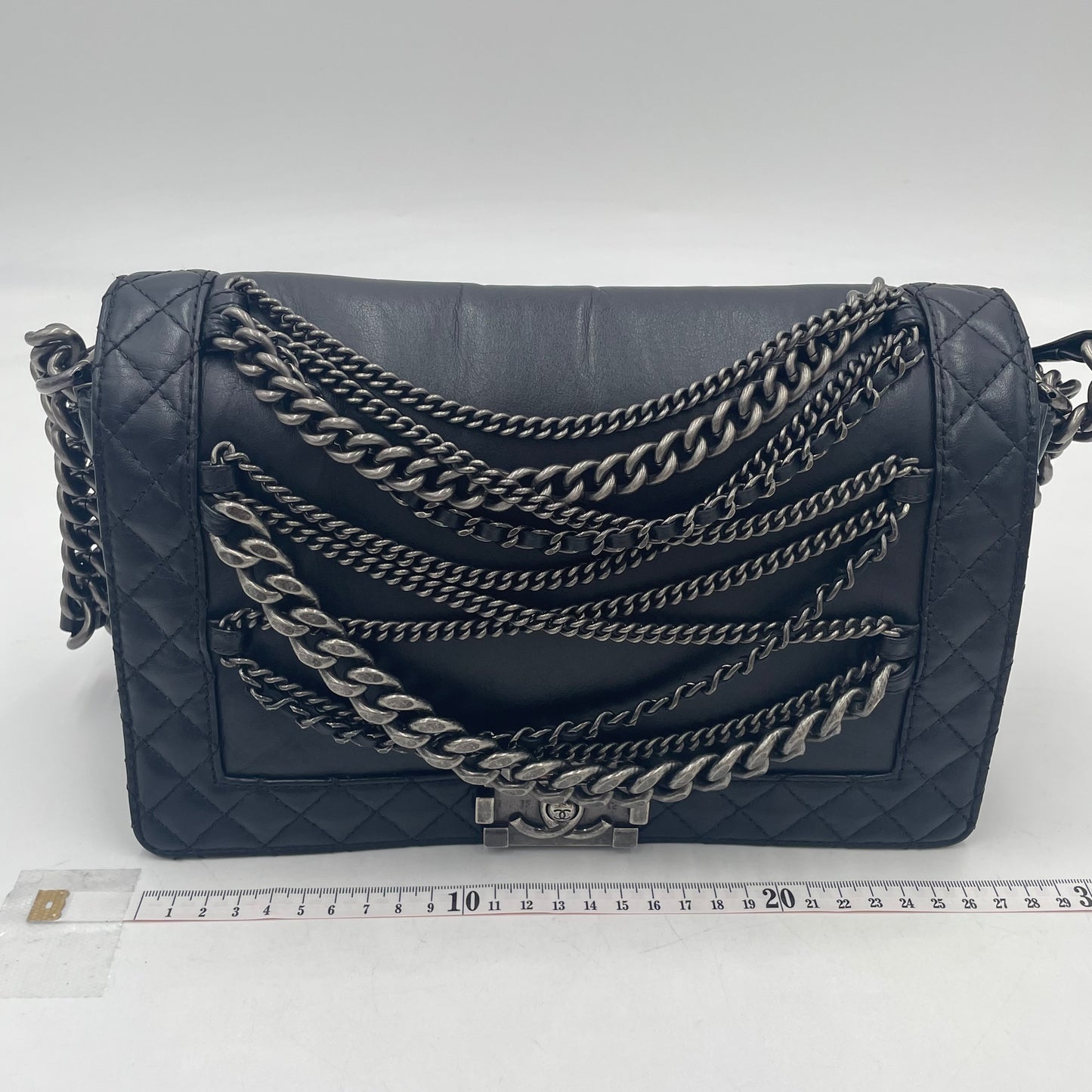 CHANEL Boy Chanel Lambskin Chain Shoulder Bag Black with Gunmetal