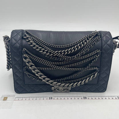 CHANEL Boy Chanel Lambskin Chain Shoulder Bag Black with Gunmetal
