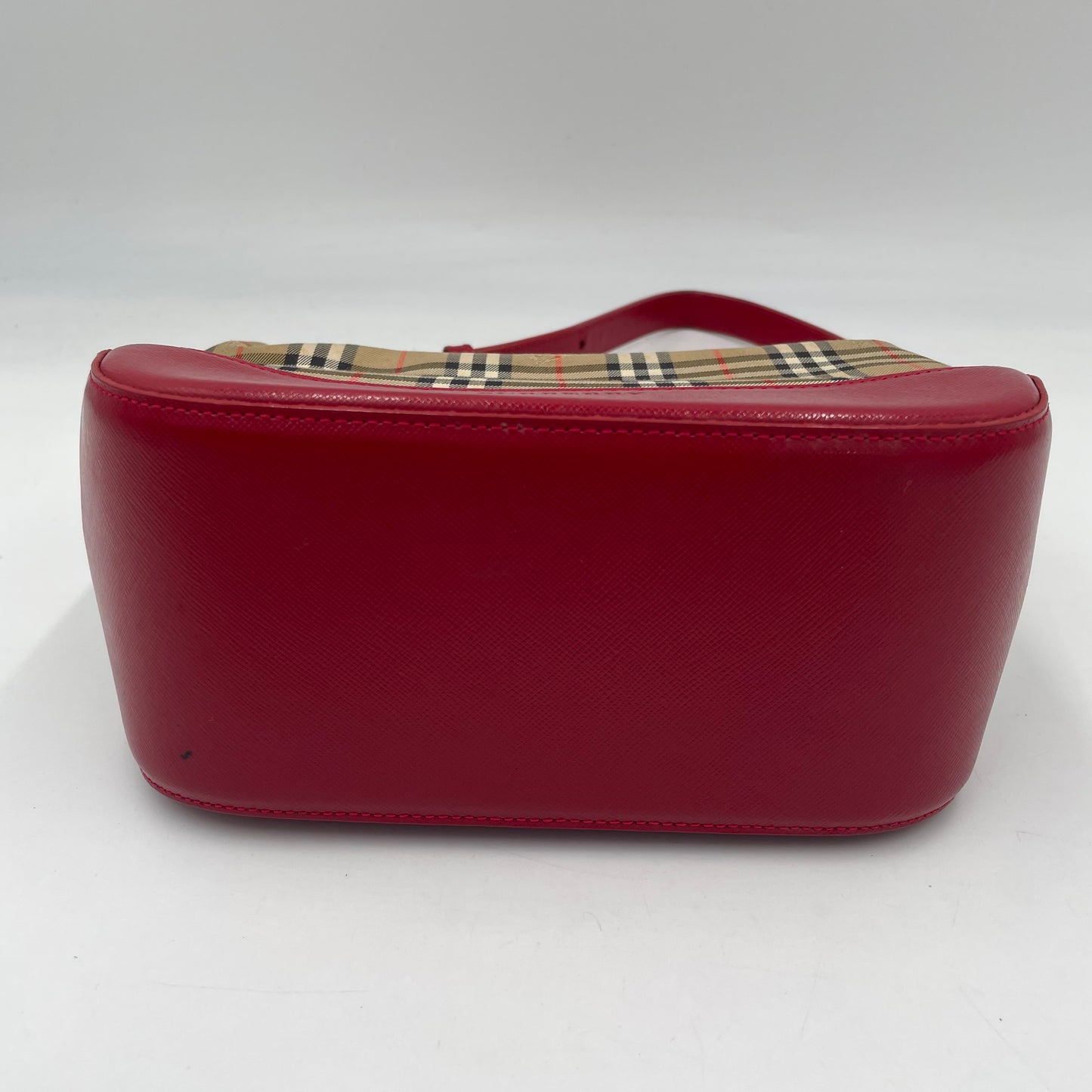BURBERRY Nova Check Mini Shoulder Bag Red Leather Trim