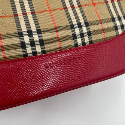 BURBERRY Nova Check Mini Shoulder Bag Red Leather Trim