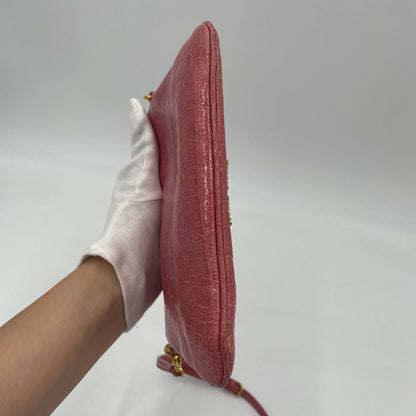 MIU MIU Croc-Embossed Leather Shoulder Bag Pink