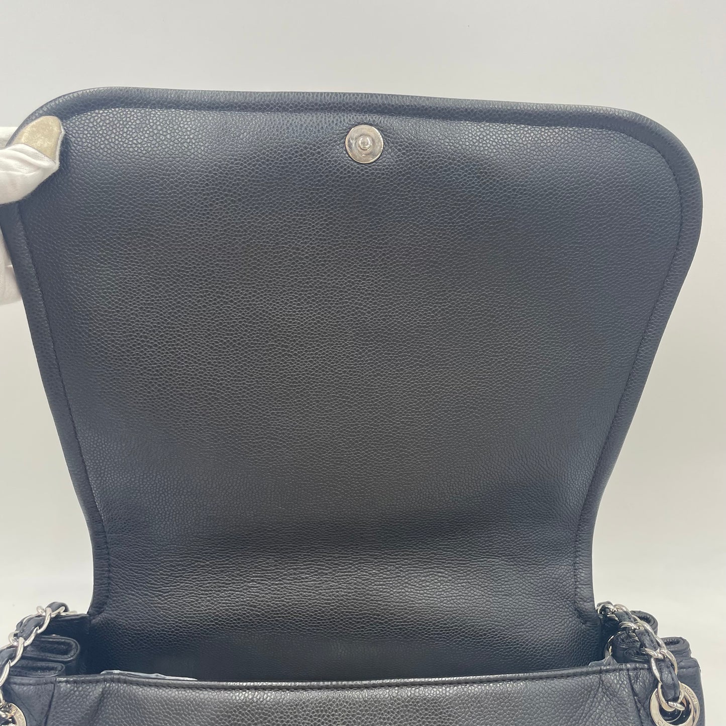 CHANEL CC Logo Lambskin Chain Shoulder Bag Black with Silver