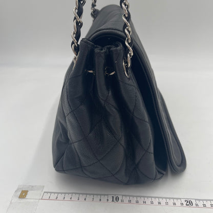 CHANEL CC Logo Lambskin Chain Shoulder Bag Black with Silver