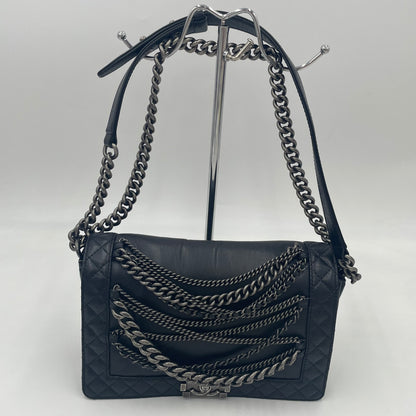 CHANEL Boy Chanel Lambskin Chain Shoulder Bag Black with Gunmetal