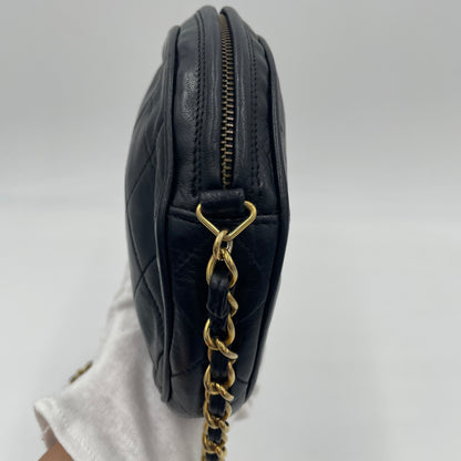 CHANEL Vintage Quilted Lambskin Round Tassel Chain Crossbody Bag Black