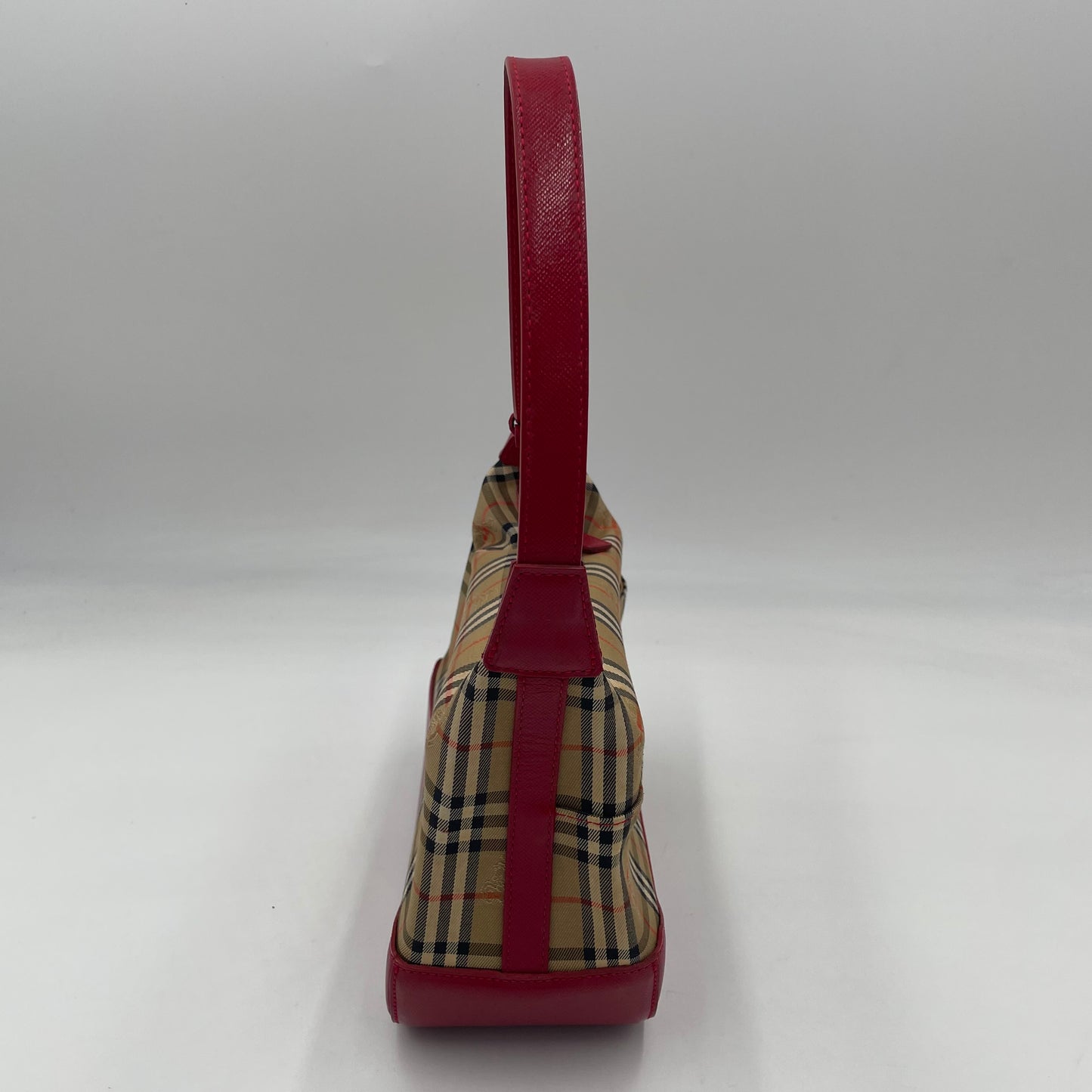BURBERRY Nova Check Mini Shoulder Bag Red Leather Trim