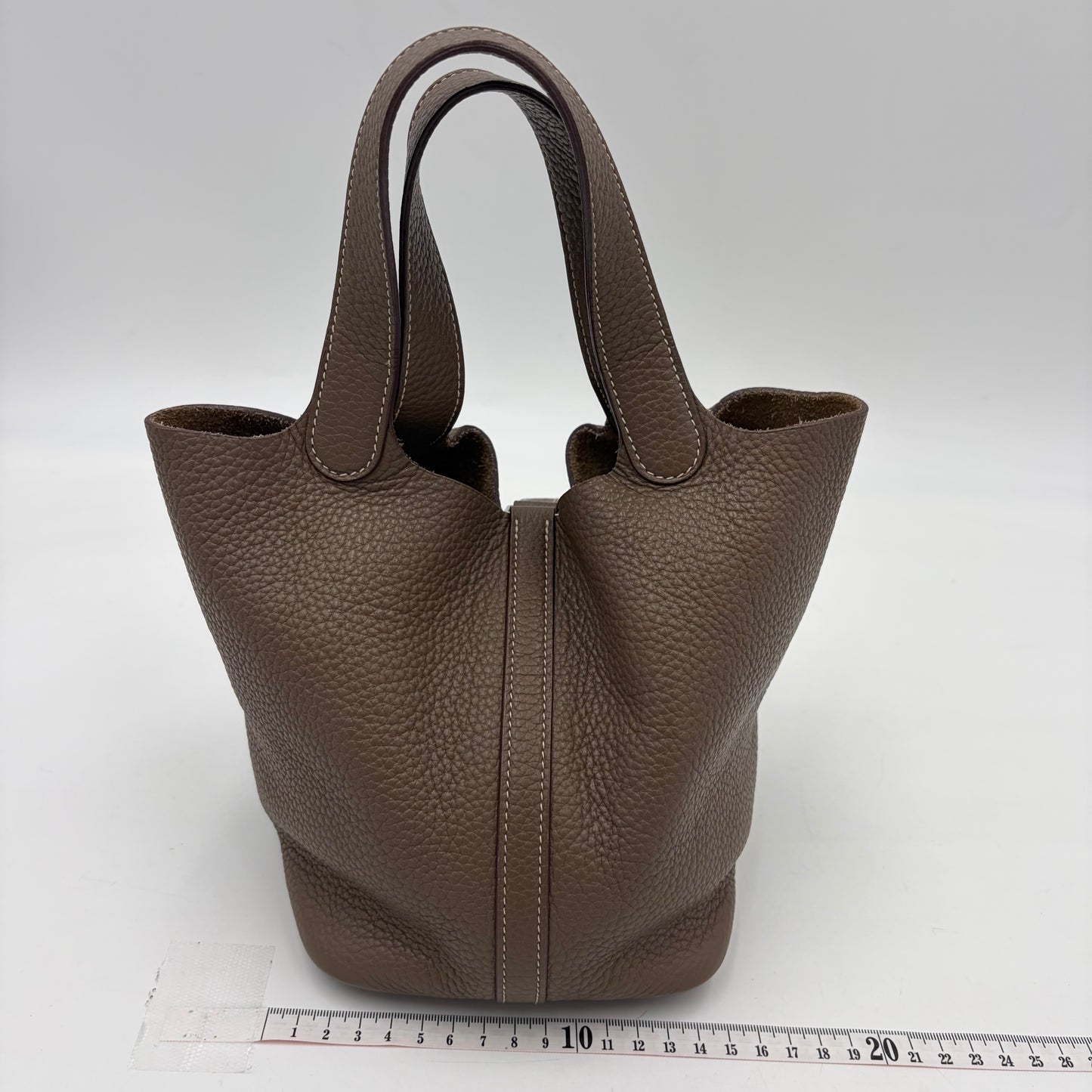 HERMES Picotin Lock PM 18 Brown Taurillon Clemence Silver Hardware