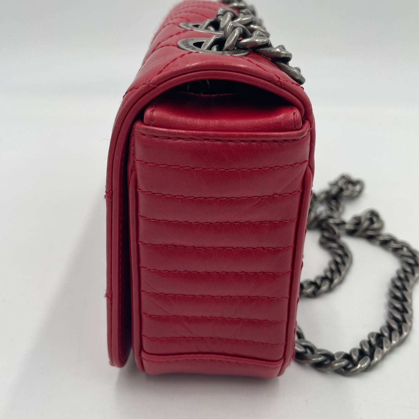 CHANEL Quilted Lambskin Flap Shoulder Bag – Red / Mixed Pattern (Chevron & Diamond)